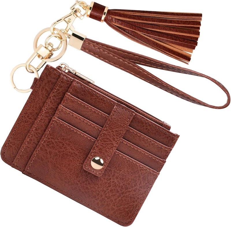 KNGITRYI Small Wristlet Wallets for Women RFID Credit Card Holder Wallet Keychain Wristlet Wallet Credit Card Wallets for Women (Dark Brown) - Image 1